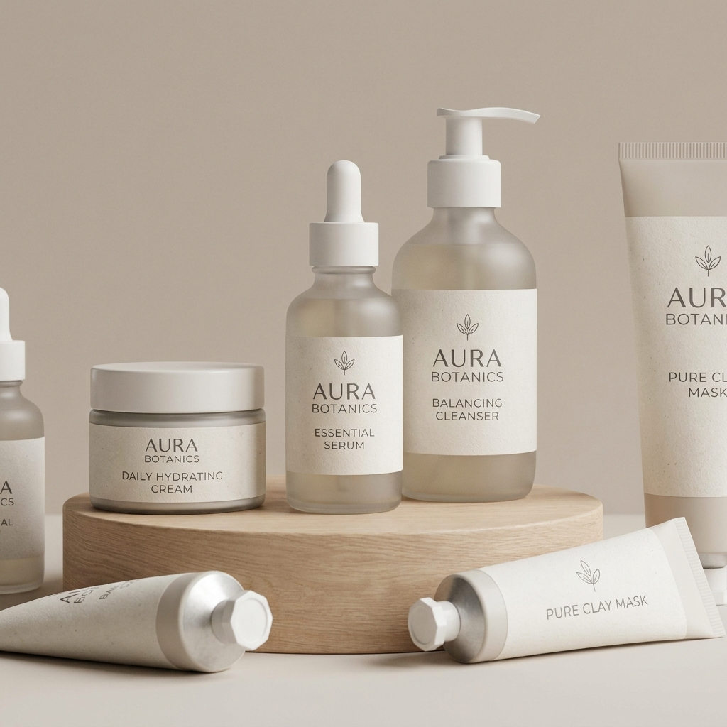 Cosmetics and skincare line with minimalist labels